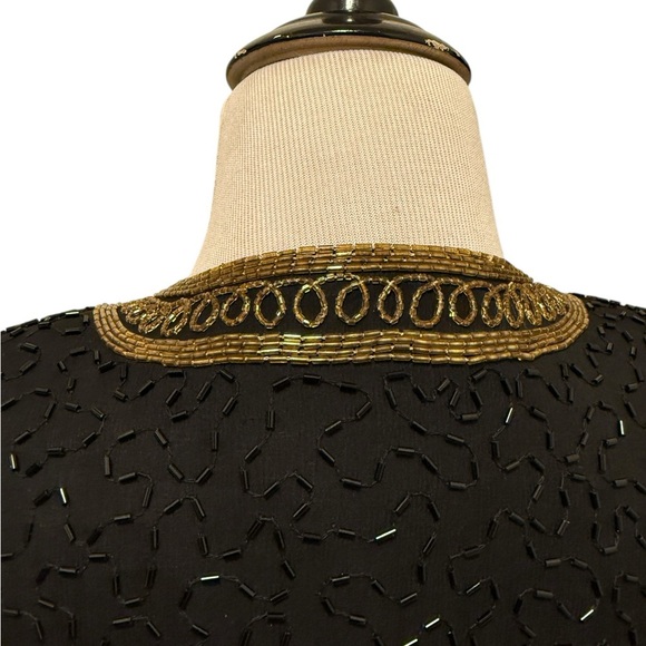 Elegant Judith Ann Creations Silk Black and Gold Embellished Jacket - Picture 16 of 16